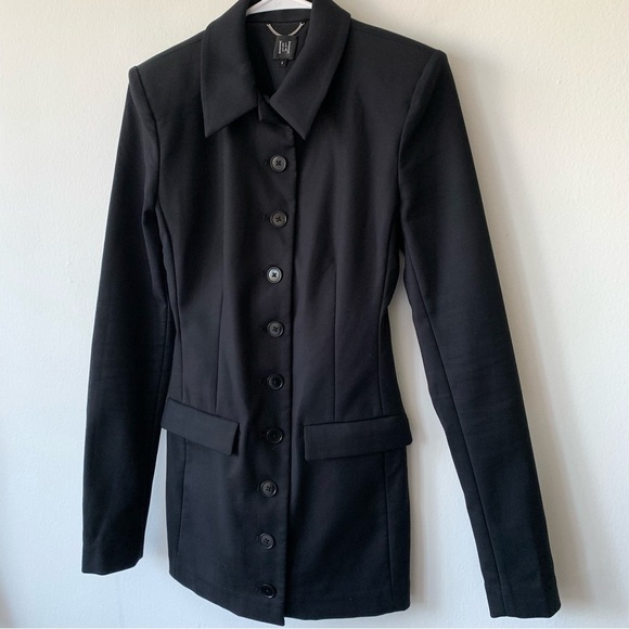 Helsa The Little Lady Button Long Sleeve Mini Dress Black - Picture 9 of 12